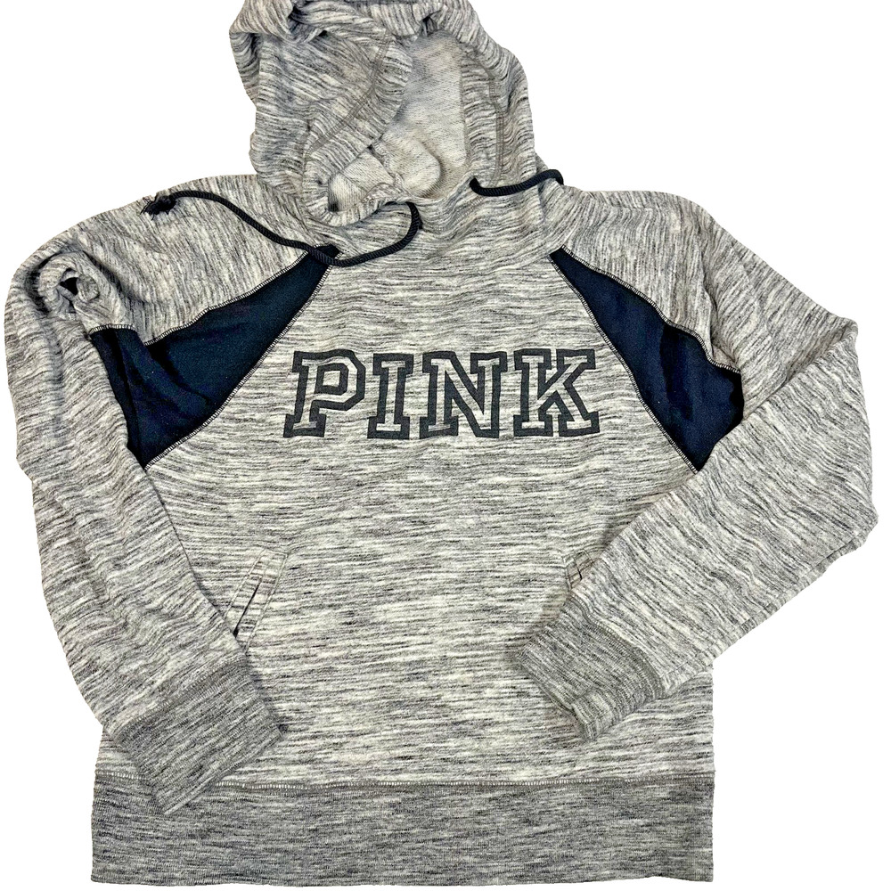 PINK Victoria Secret Hoodie Gray Logo Pullover Womens Small